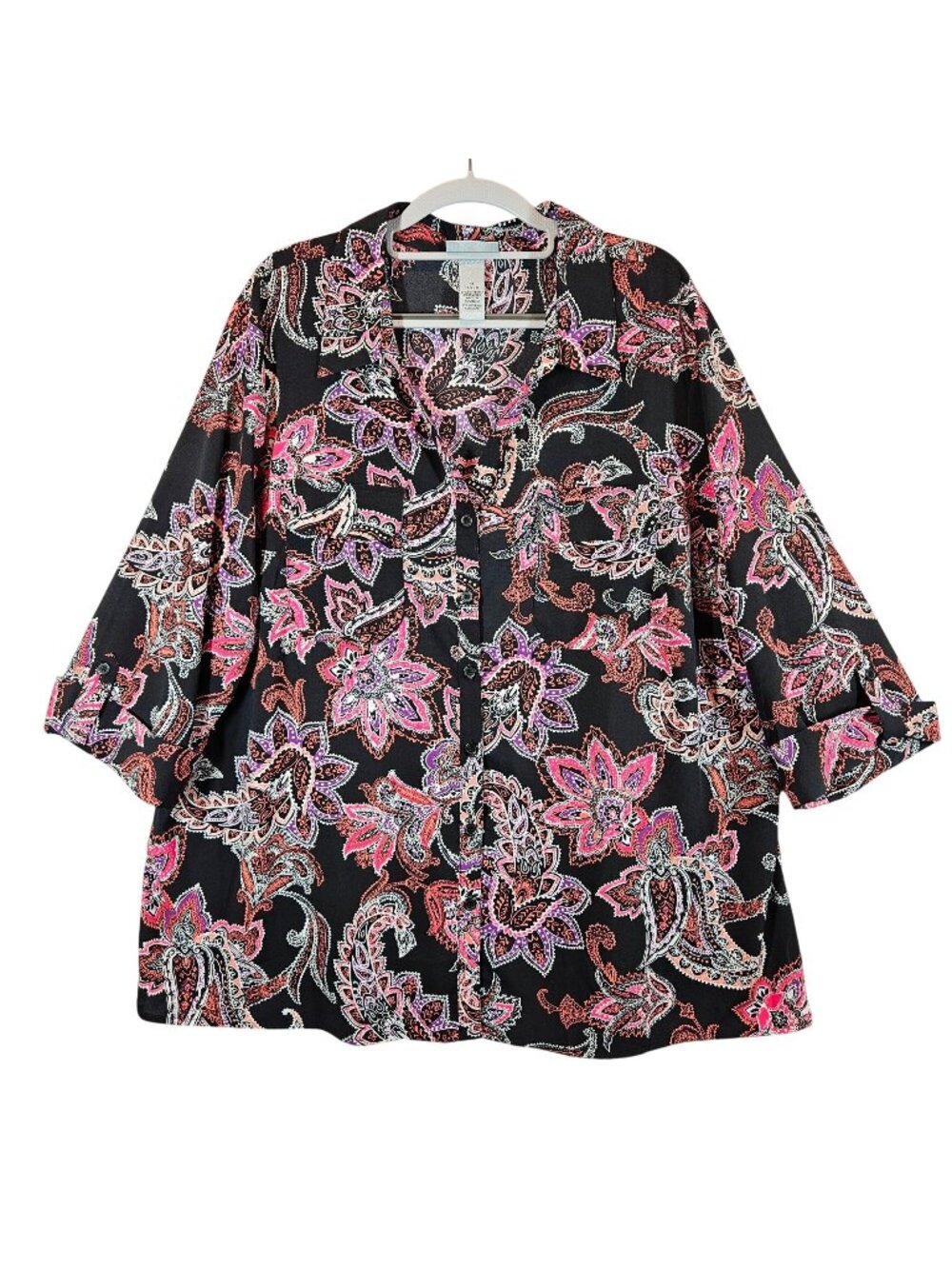 Catherines Womens 1X Button up Blouse Paisley Multi-Color office bold